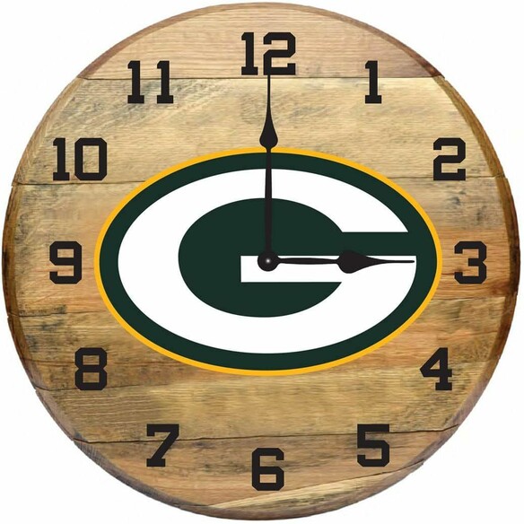 NFL GREEN BAY PACKERS OAK BARREL CLOCK 630-1001