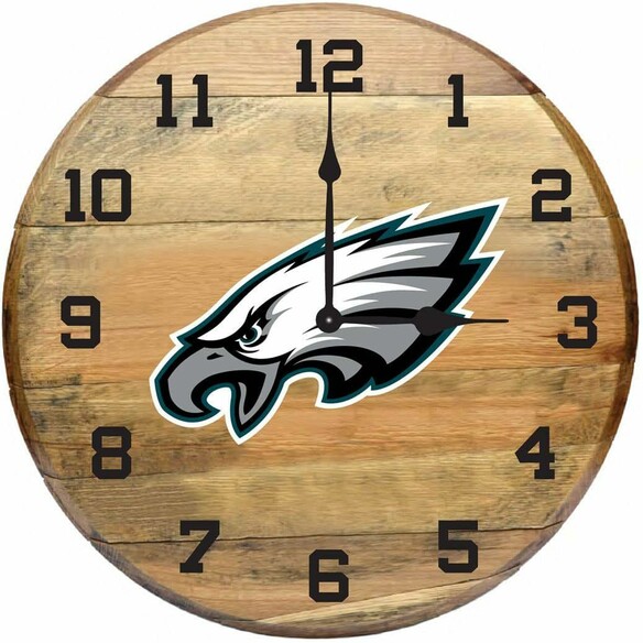 NFL PHILADELPHIA EAGLES OAK BARREL CLOCK 630-1037