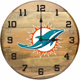 NFL MIAMI DOLPHINS OAK BARREL CLOCK 630-1008