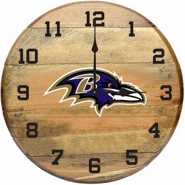 NFL BALTIMORE RAVENS OAK BARREL CLOCK 630-1025